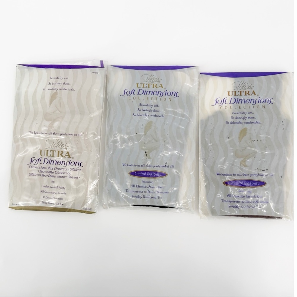 3 Pair Silkies Ultra Soft Dimensions Control Top Pantyhose Taupe Off White Black